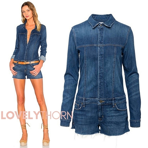 Hudson Jeans Pants - HUDSON // ltd ed ultra-flattering fit long sleeved raw hem stretch denim romper